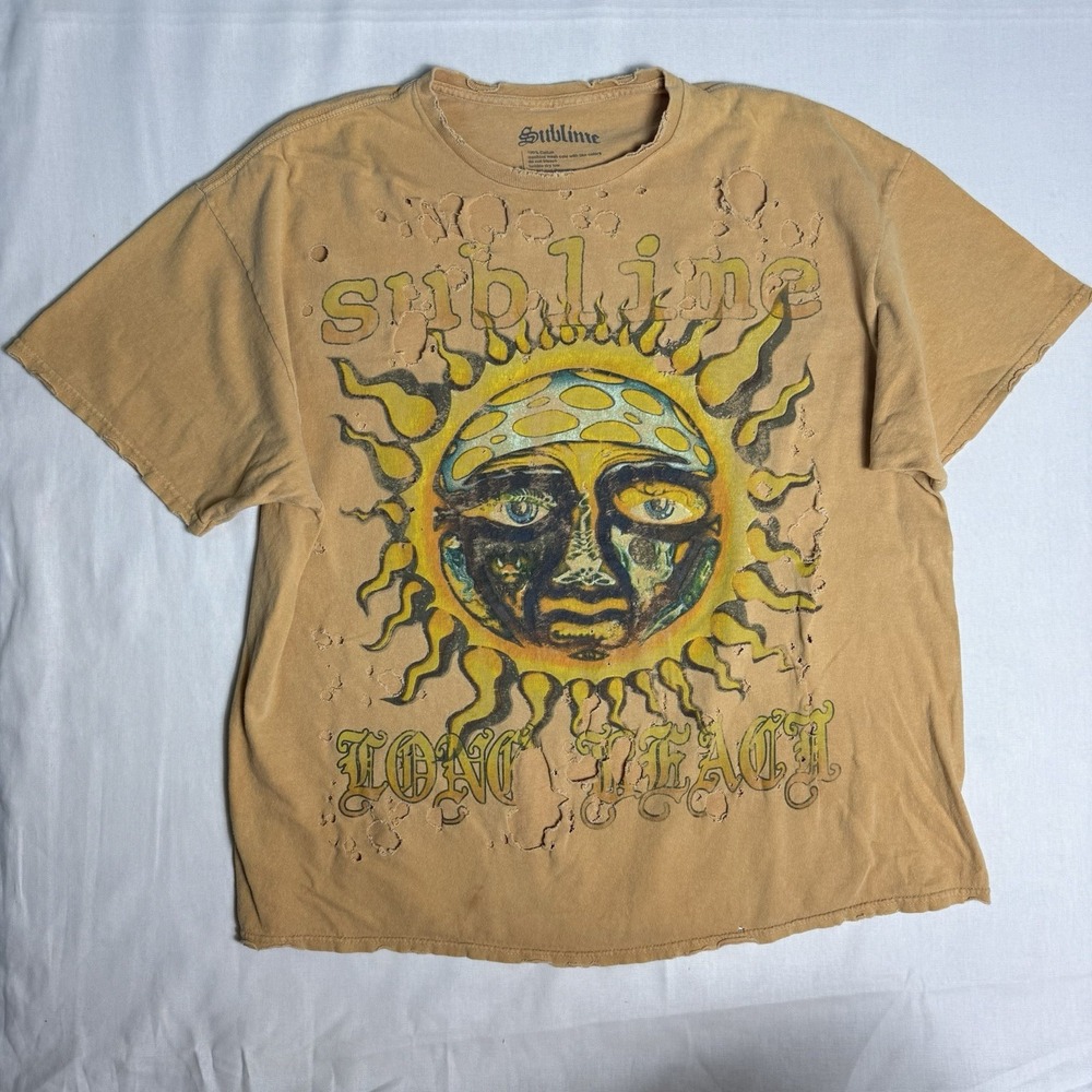 Sublime Long Beach Sun Face Graphic T-Shirt Mustard Size S/M